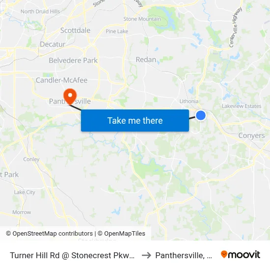 Turner Hill Rd @ Stonecrest Pkwy E to Panthersville, GA map
