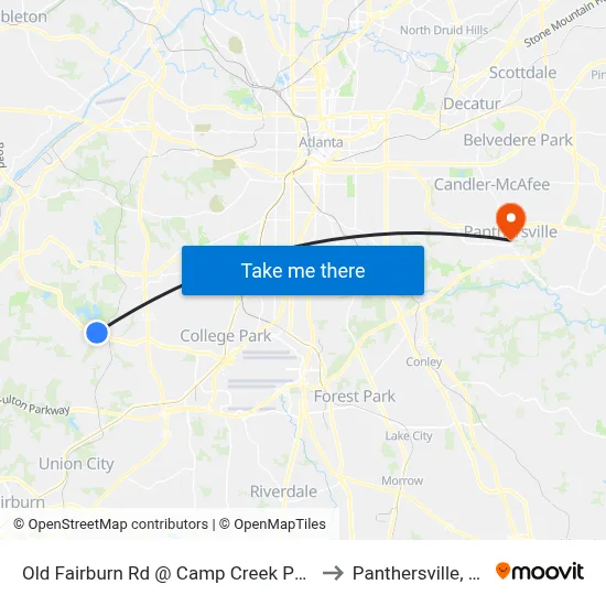 Old Fairburn Rd @ Camp Creek Pkwy to Panthersville, GA map