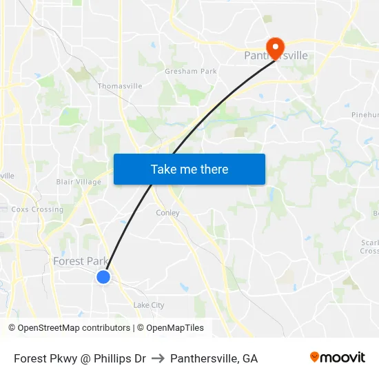 Forest Pkwy @ Phillips Dr to Panthersville, GA map