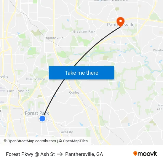 Forest Pkwy @ Ash St to Panthersville, GA map