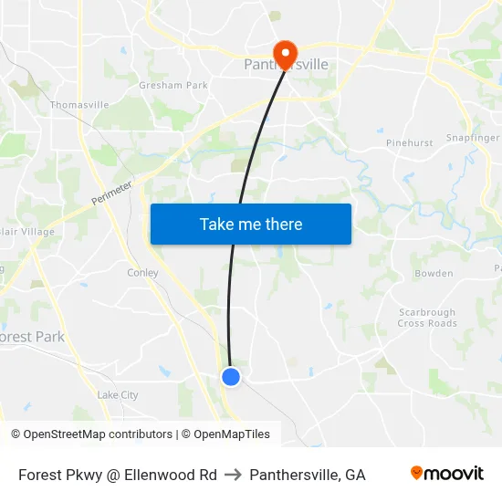 Forest Pkwy @ Ellenwood Rd to Panthersville, GA map