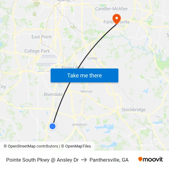 Pointe South Pkwy @ Ansley Dr to Panthersville, GA map