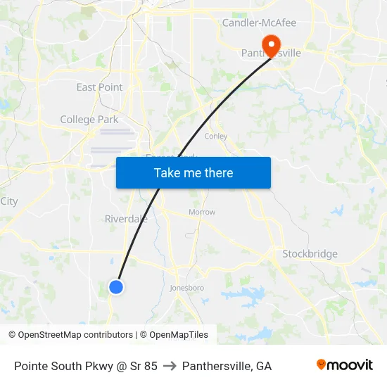 Pointe South Pkwy @ Sr 85 to Panthersville, GA map