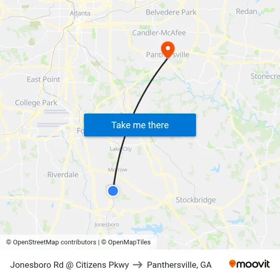 Jonesboro Rd @ Citizens Pkwy to Panthersville, GA map