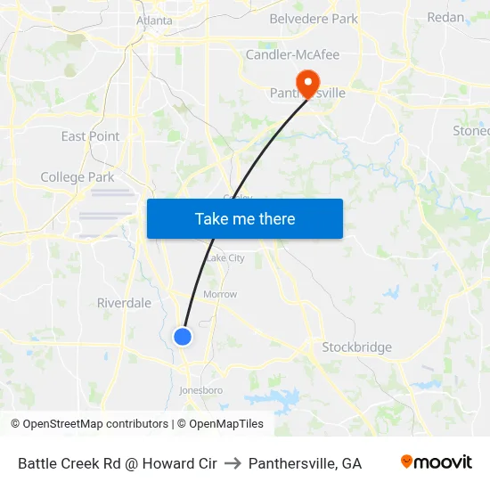 Battle Creek Rd @ Howard Cir to Panthersville, GA map
