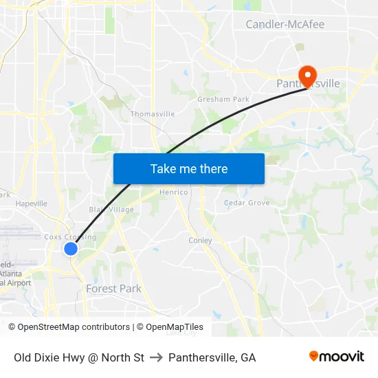 Old Dixie Hwy @ North St to Panthersville, GA map