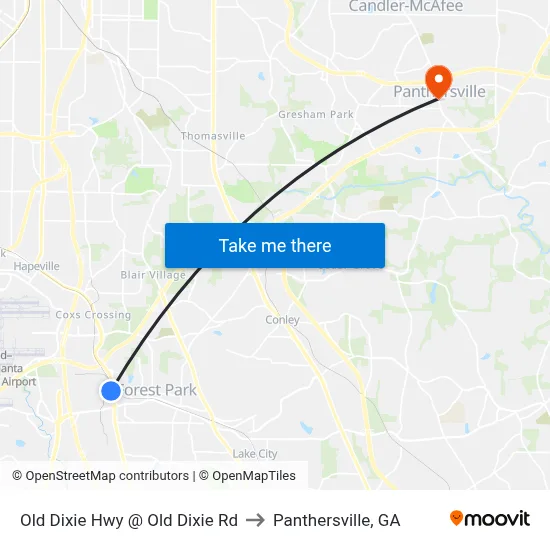 Old Dixie Hwy @ Old Dixie Rd to Panthersville, GA map