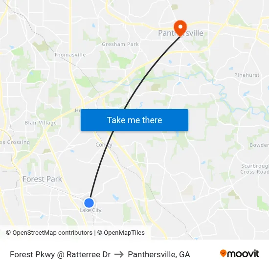 Forest Pkwy @ Ratterree Dr to Panthersville, GA map