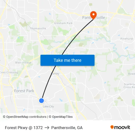 Forest Pkwy @ 1372 to Panthersville, GA map