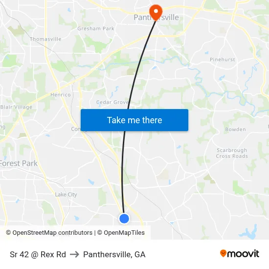 Sr 42 @ Rex Rd to Panthersville, GA map
