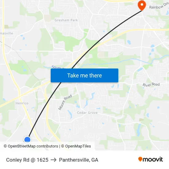Conley Rd @ 1625 to Panthersville, GA map
