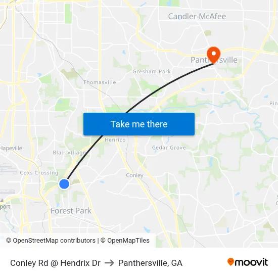 Conley Rd @ Hendrix Dr to Panthersville, GA map