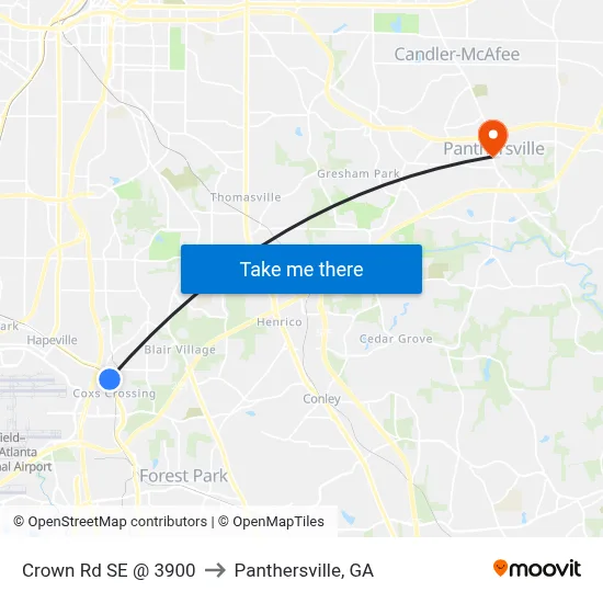 Crown Rd SE @ 3900 to Panthersville, GA map