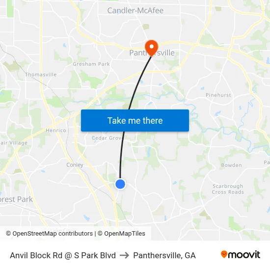 Anvil Block Rd @ S Park Blvd to Panthersville, GA map