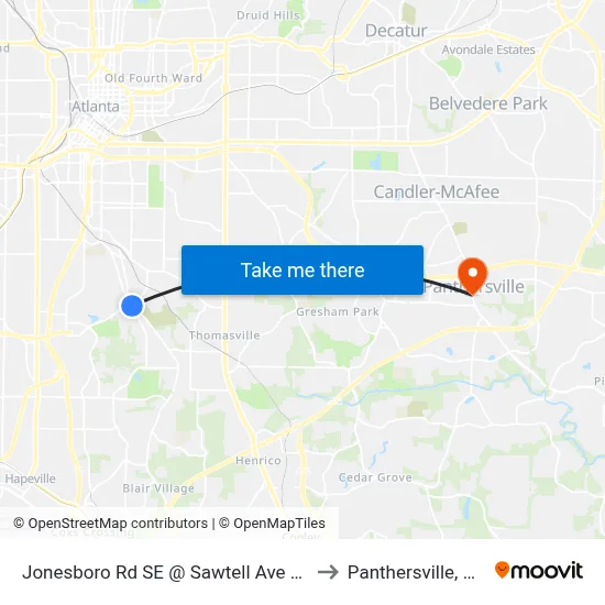Jonesboro Rd SE @ Sawtell Ave SE to Panthersville, GA map