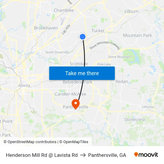 Henderson Mill Rd @ Lavista Rd to Panthersville, GA map