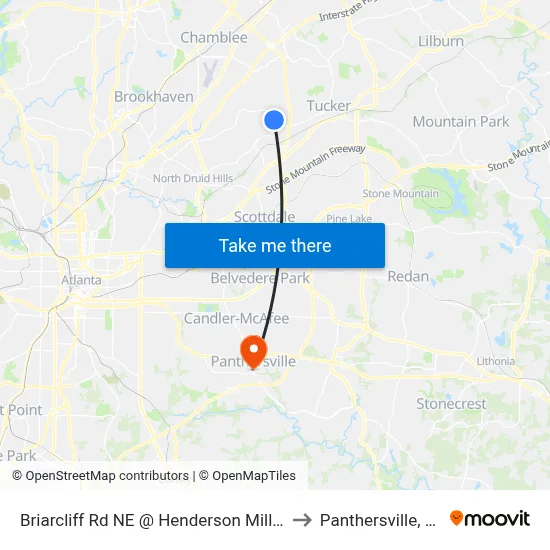 Briarcliff Rd NE @ Henderson Mill Rd to Panthersville, GA map