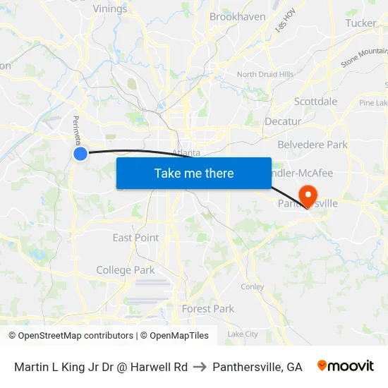 Martin L King Jr Dr @ Harwell Rd to Panthersville, GA map