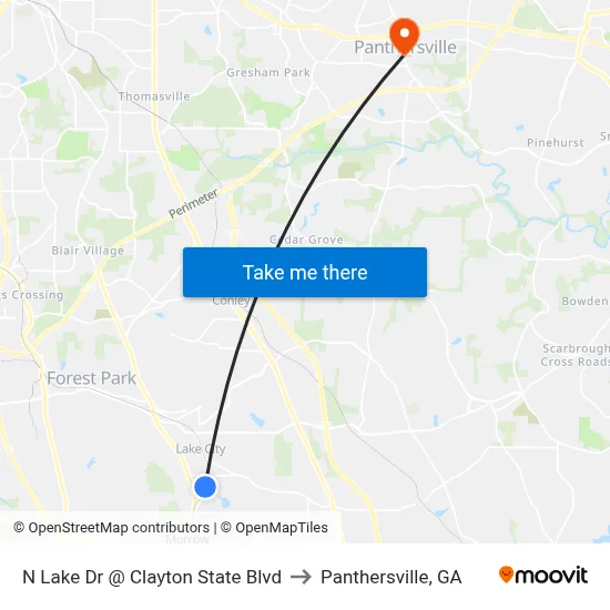 N Lake Dr @ Clayton State Blvd to Panthersville, GA map