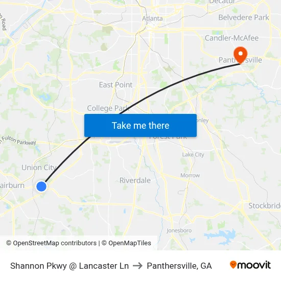 Shannon Pkwy @ Lancaster Ln to Panthersville, GA map