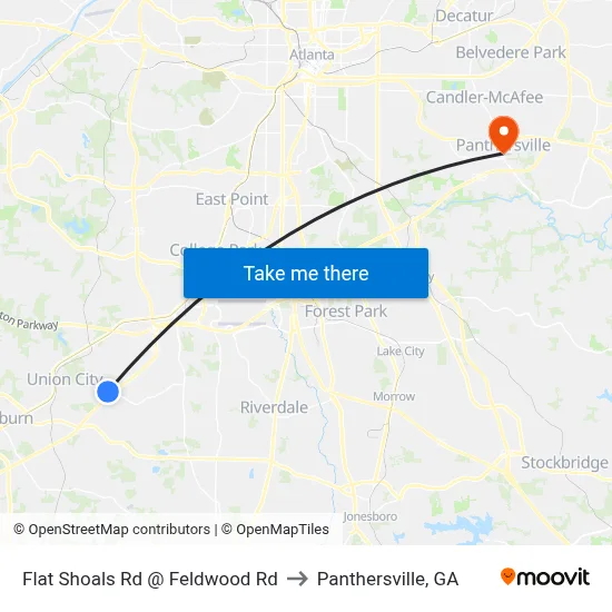 Flat Shoals Rd @ Feldwood Rd to Panthersville, GA map