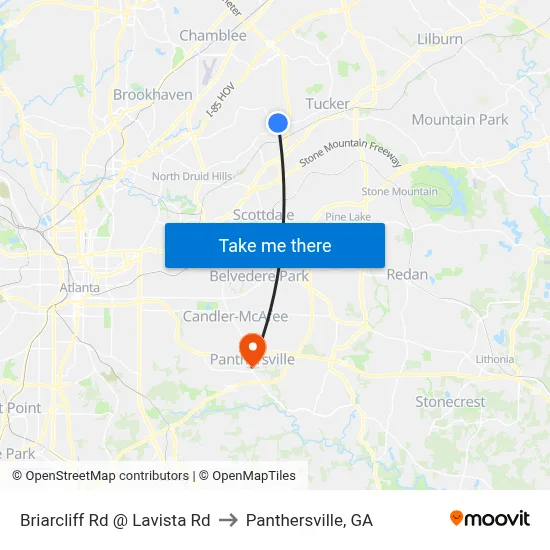 Briarcliff Rd @ Lavista Rd to Panthersville, GA map