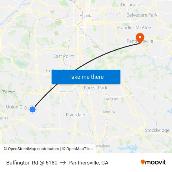 Buffington Rd @ 6180 to Panthersville, GA map