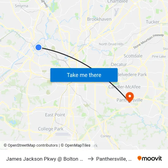 James Jackson Pkwy @ Bolton Rd to Panthersville, GA map