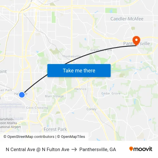 N Central Ave @ N Fulton Ave to Panthersville, GA map