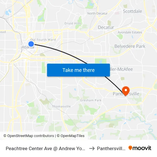 Peachtree Center Ave @ Andrew Young Int Blvd to Panthersville, GA map