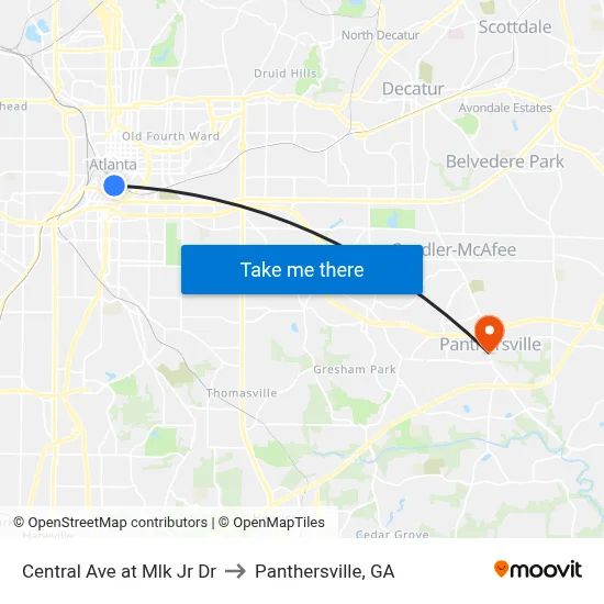 Central Ave at Mlk Jr Dr to Panthersville, GA map
