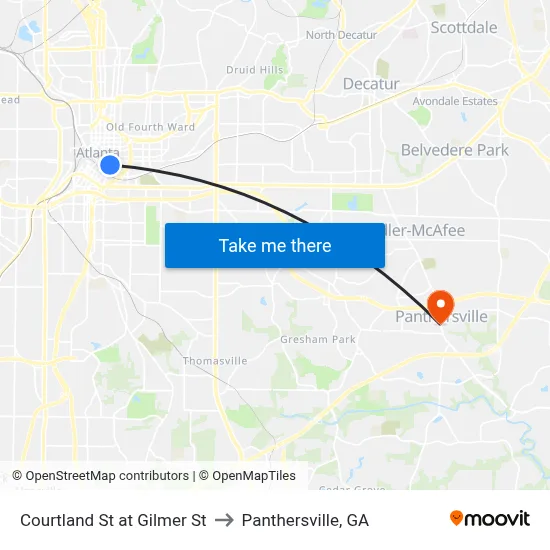 Courtland St at Gilmer St to Panthersville, GA map