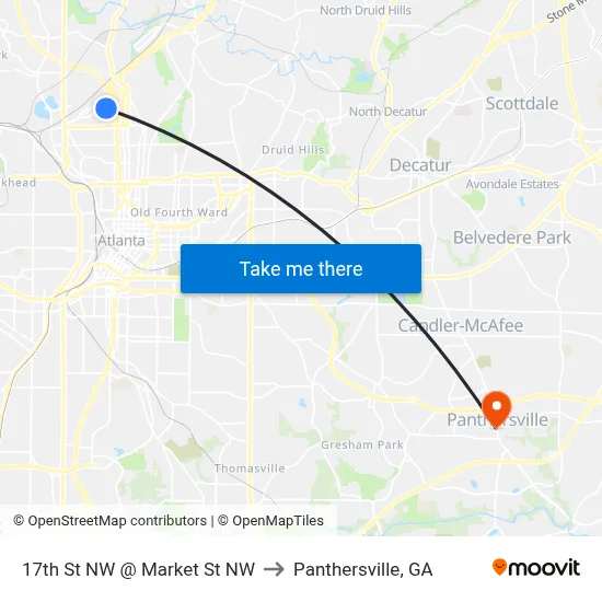 17th St NW @ Market St NW to Panthersville, GA map