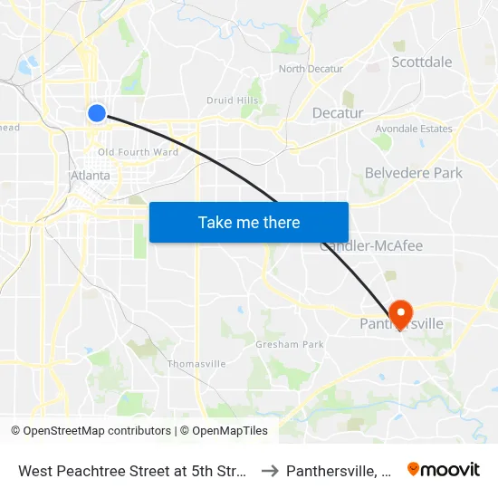 West Peachtree Street at 5th Street to Panthersville, GA map
