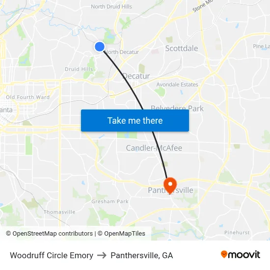 Woodruff Circle Emory to Panthersville, GA map