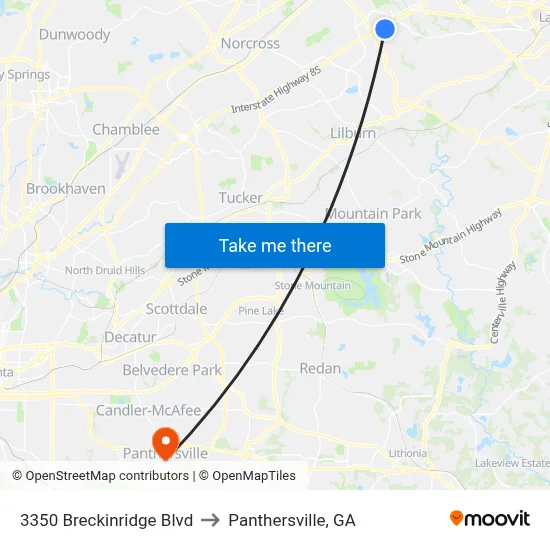 3350 Breckinridge Blvd to Panthersville, GA map