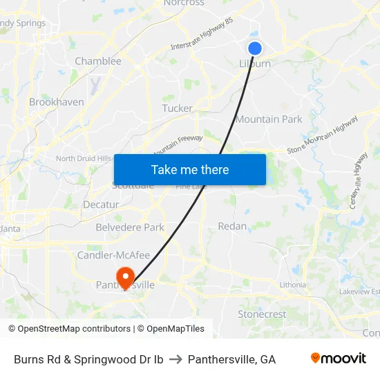 Burns Rd & Springwood Dr Ib to Panthersville, GA map