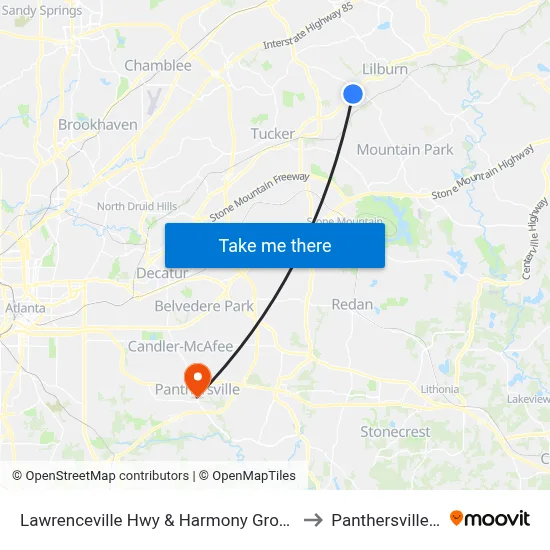 Lawrenceville Hwy & Harmony Grove Rd Ib to Panthersville, GA map