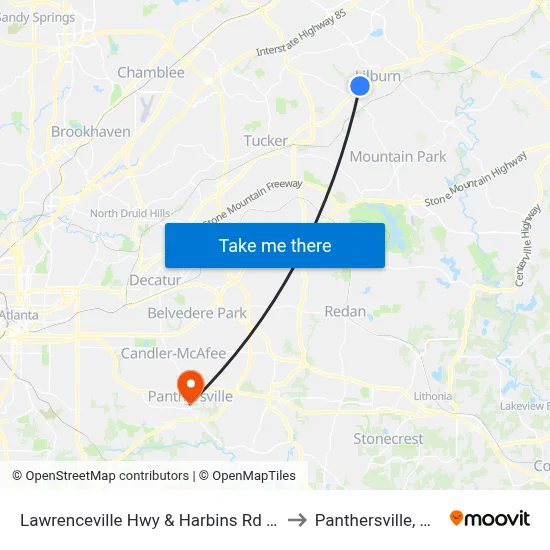 Lawrenceville Hwy & Harbins Rd Ib to Panthersville, GA map