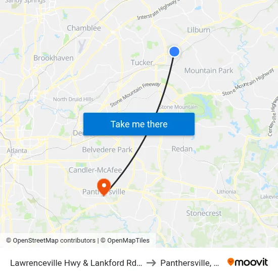 Lawrenceville Hwy & Lankford Rd Ib to Panthersville, GA map