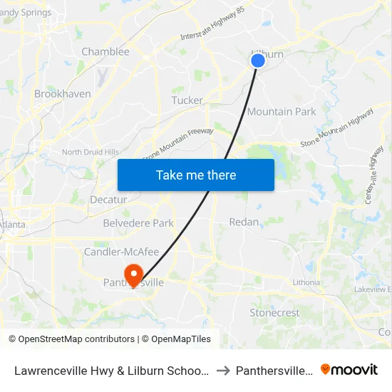Lawrenceville Hwy & Lilburn School Rd Ob to Panthersville, GA map