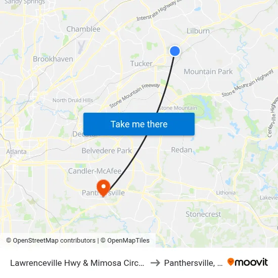 Lawrenceville Hwy & Mimosa Circle Ob to Panthersville, GA map
