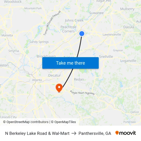 N Berkeley Lake Road & Wal-Mart to Panthersville, GA map