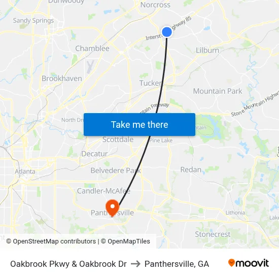 Oakbrook Pkwy & Oakbrook Dr to Panthersville, GA map