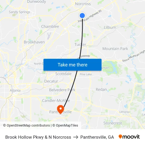 Brook Hollow Pkwy & N Norcross to Panthersville, GA map