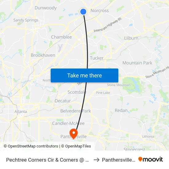 Pechtree Corners Cir & Corners @ 1700 Ap to Panthersville, GA map