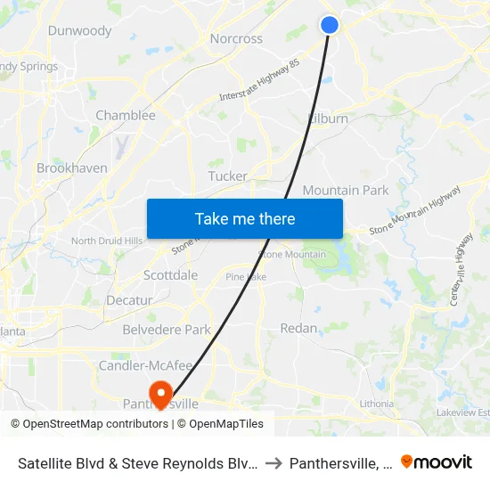 Satellite Blvd & Steve Reynolds Blvd Ob to Panthersville, GA map
