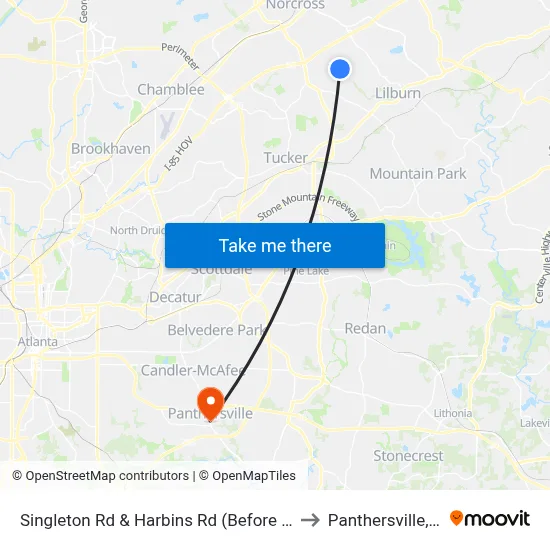Singleton Rd & Harbins Rd (Before Light) to Panthersville, GA map