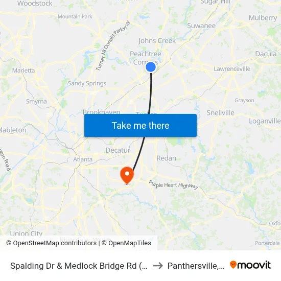 Spalding Dr & Medlock Bridge Rd (Citgo) to Panthersville, GA map