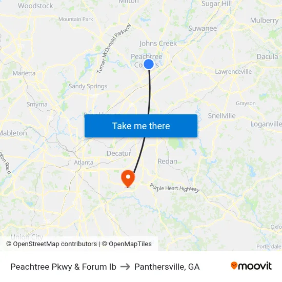 Peachtree Pkwy & Forum Ib to Panthersville, GA map